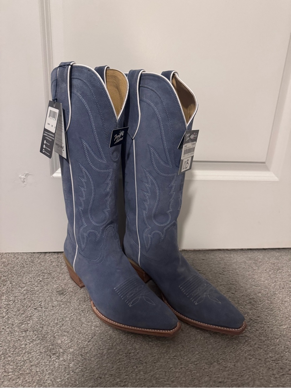 Tony Lama- Blue Suede Cowboy Boots NWT